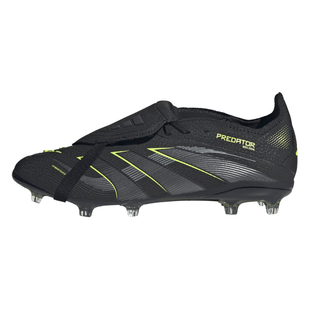 adidas Youth Predator Elite Full Touch Junior Firm Ground Soccer Cleats (Black/Iron Metallic/Lucid Lemon)