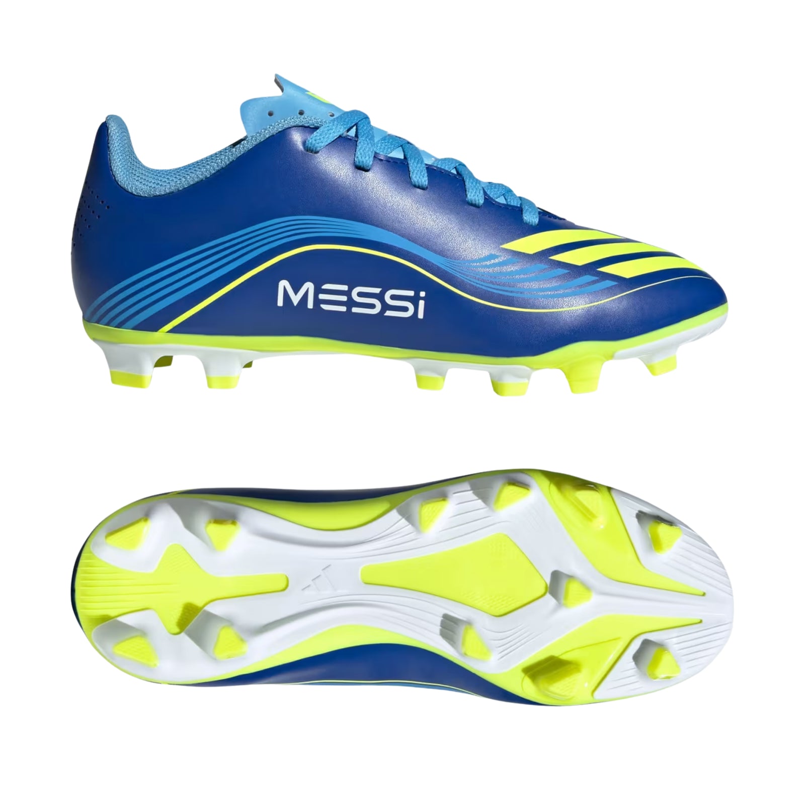 adidas Messi F50 Club Firm Ground/Multi Ground Junior Soccer Cleats (Royal Blue/Solar Yellow)