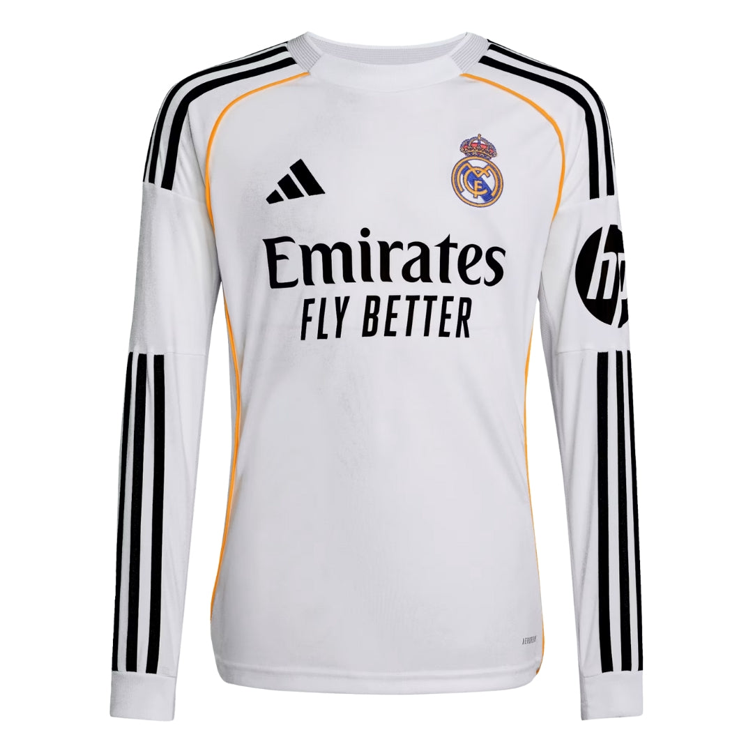 adidas Youth Real Madrid Long Sleeve Home Jersey 25/26 (White)