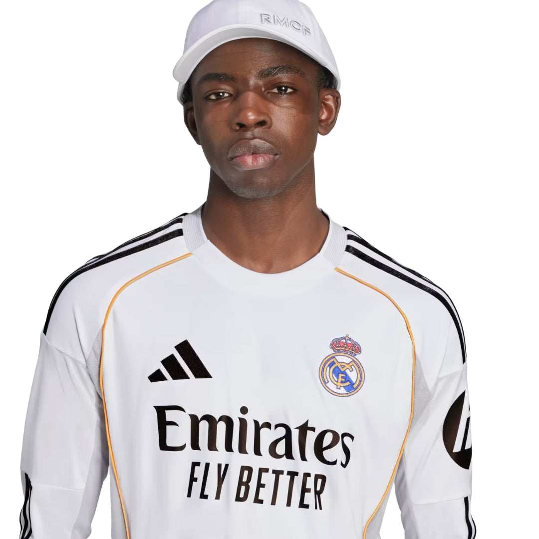 adidas Real Madrid E. Militao  Long Sleeve Home Jersey w/ Champions League Patches 25/26 (White)