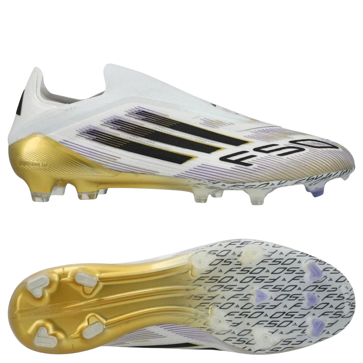 adidas F50 Elite Laceless Firm Ground Soccer Cleats (White/Black/Metallic Gold)