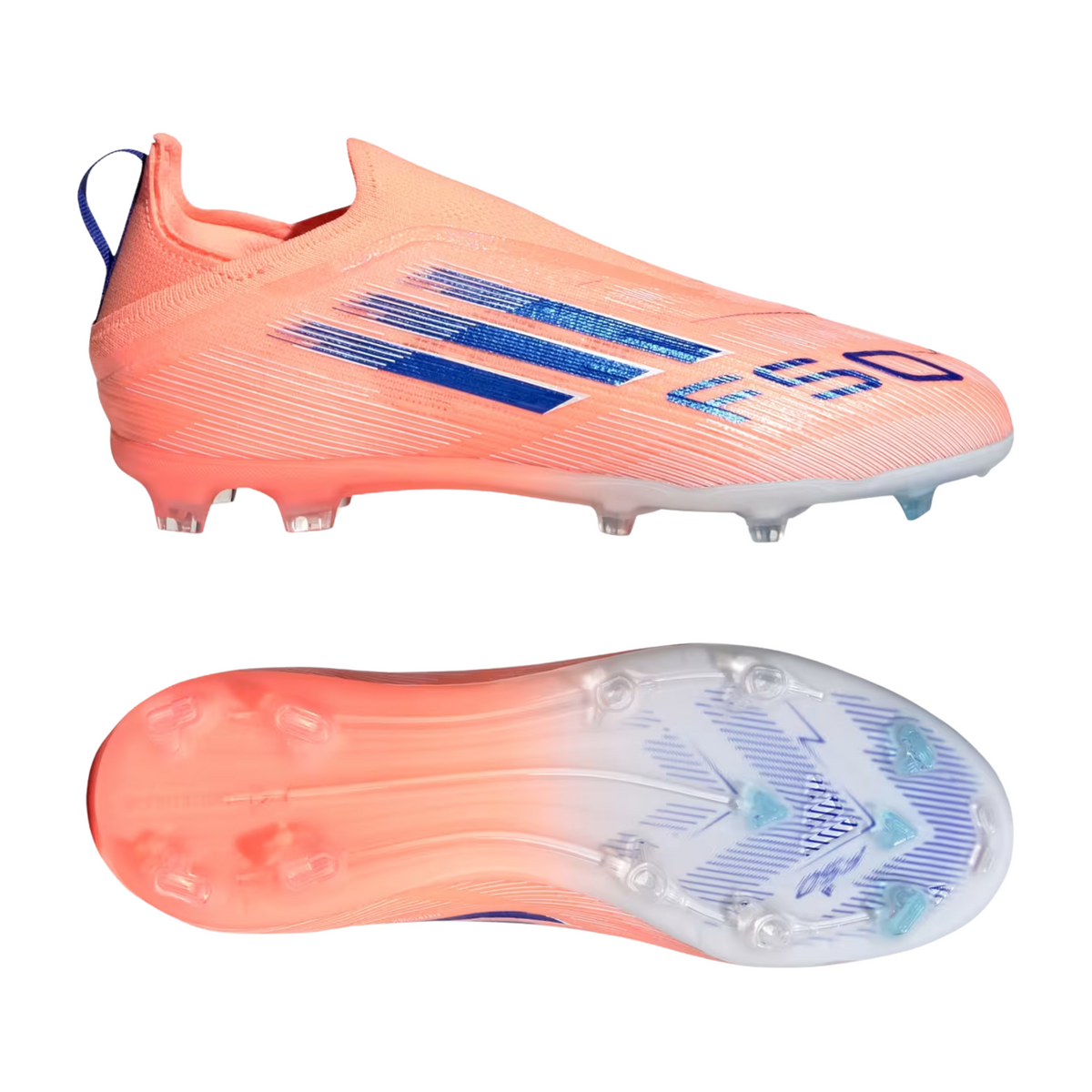 adidas Youth F50 Elite Laceless Junior Firm Ground Soccer cleats (Orange/Lucid Blue/White)