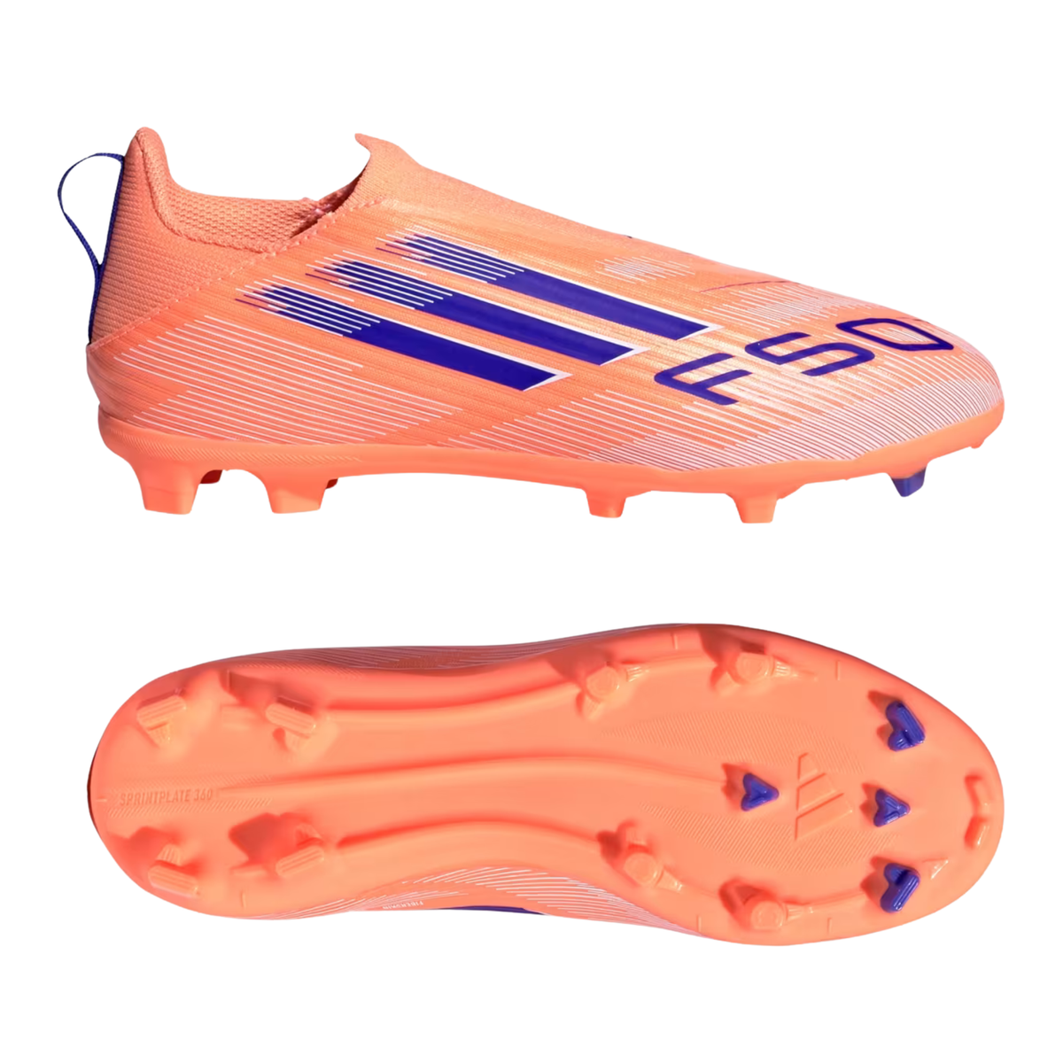 adidas Youth F50 League Laceless FG/MG Junior Soccer Cleats (Orange/Lucid Blue/White)
