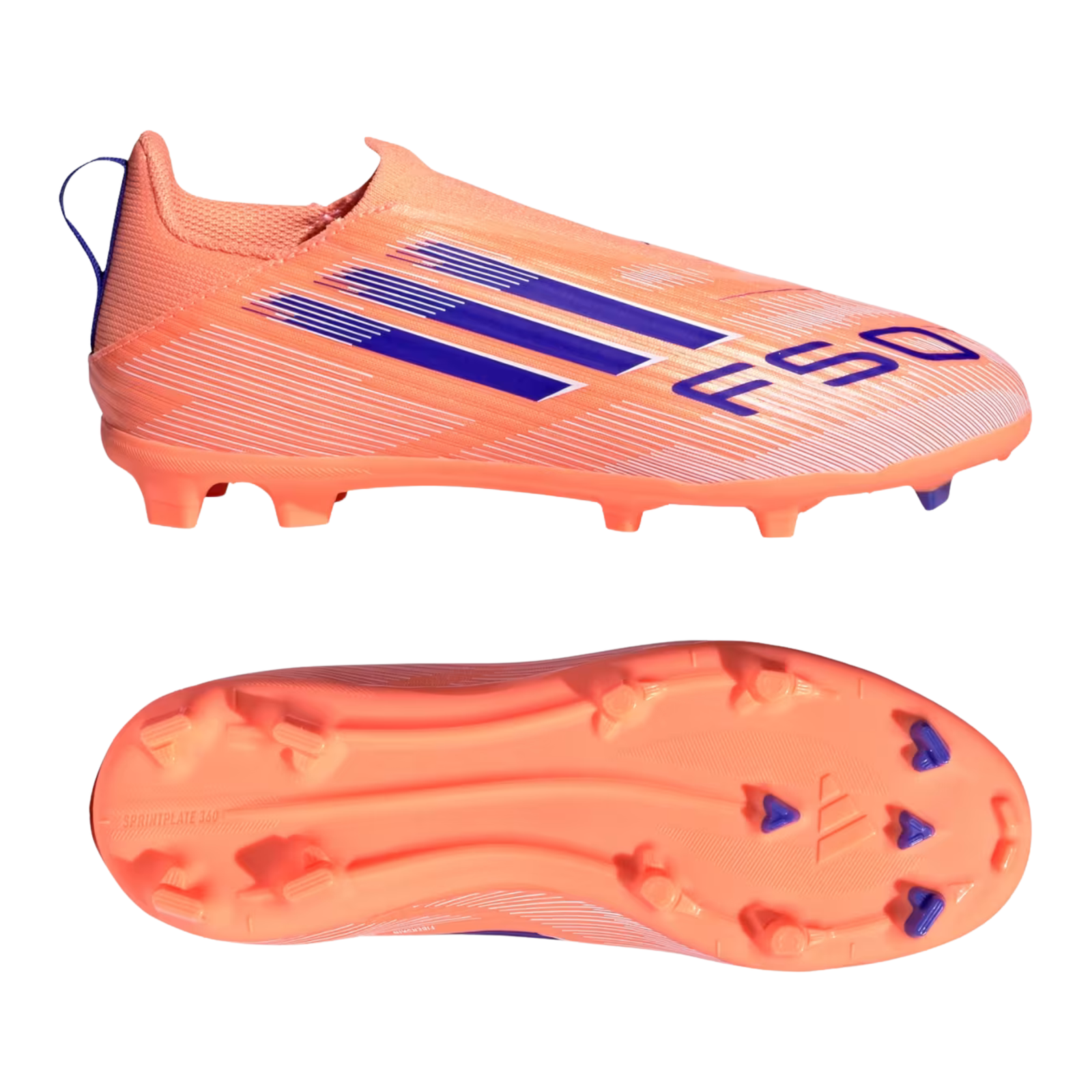adidas Youth F50 League Laceless FG/MG Junior Soccer Cleats (Orange/Lucid Blue/White)