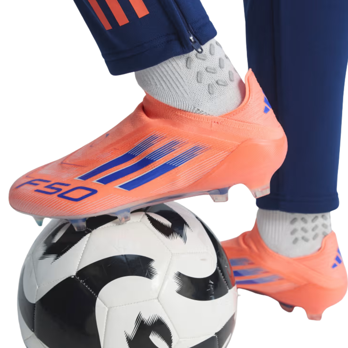 adidas F50 Elite Lace Less Firm Ground Soccer Cleats (Orange/Lucid Blue/White)
