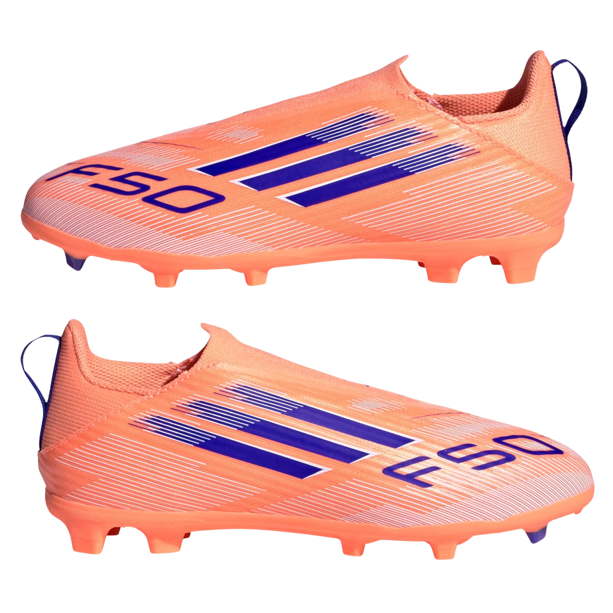 adidas Youth F50 League Laceless FG/MG Junior Soccer Cleats (Orange/Lucid Blue/White)