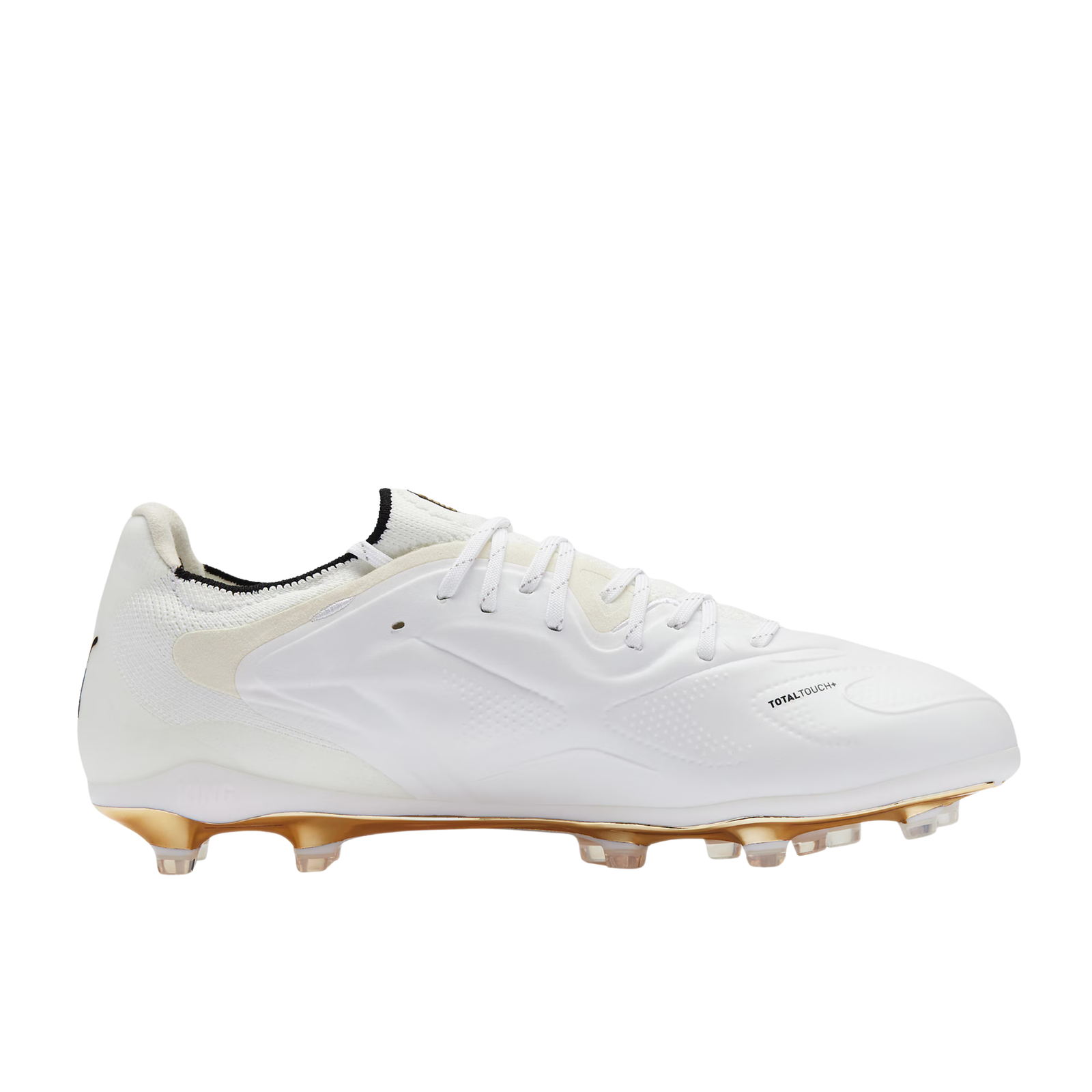 PUMA King 20 Ultimate FG/AG Soccer Cleats  (White/Metallic Gold/Black)