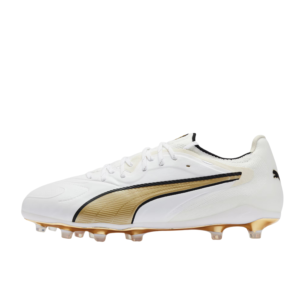 PUMA King 20 Ultimate FG/AG Soccer Cleats  (White/Metallic Gold/Black)