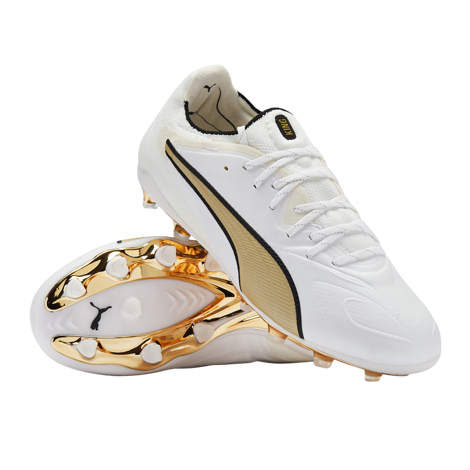 PUMA King 20 Ultimate FG/AG Soccer Cleats  (White/Metallic Gold/Black)