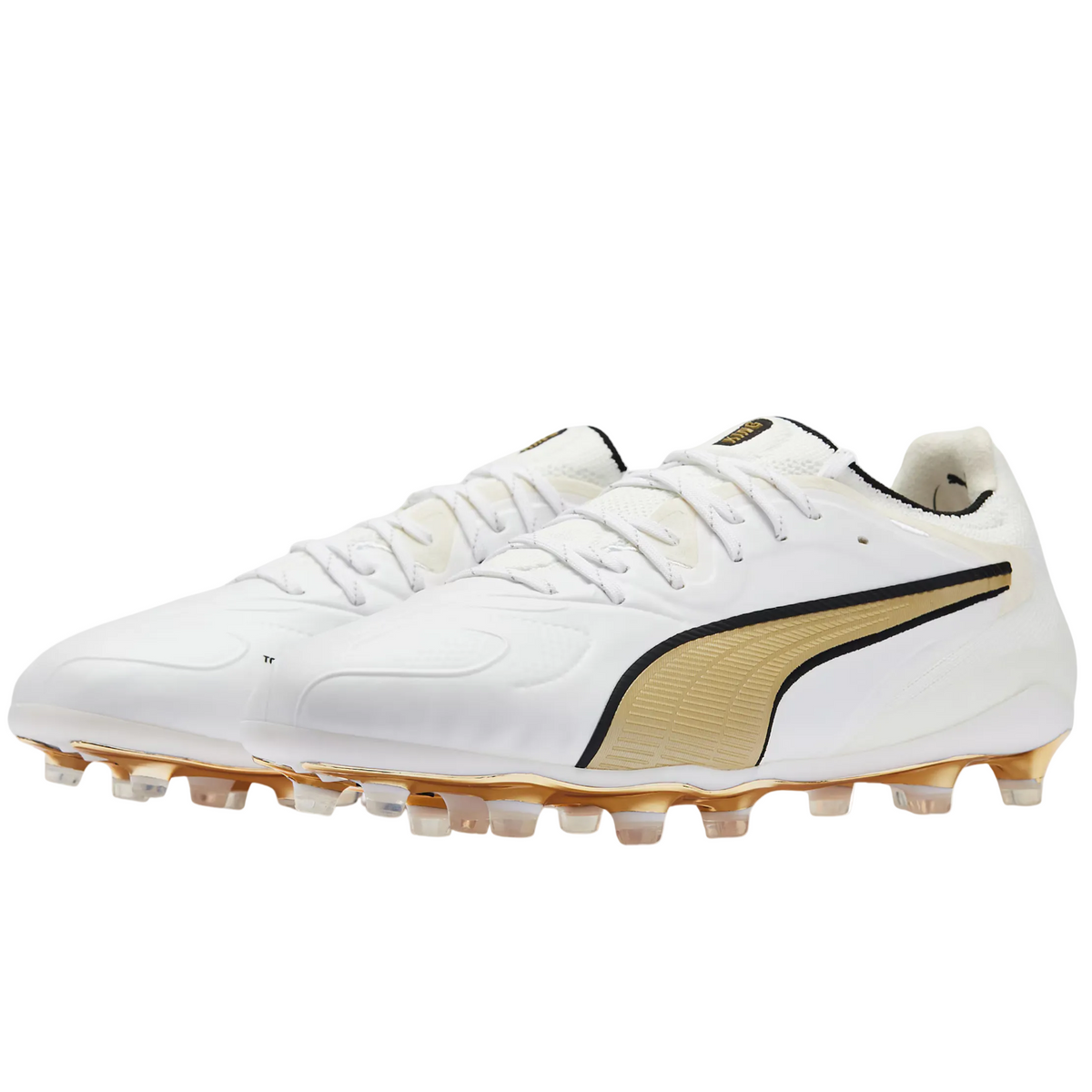 PUMA King 20 Ultimate FG/AG Soccer Cleats  (White/Metallic Gold/Black)