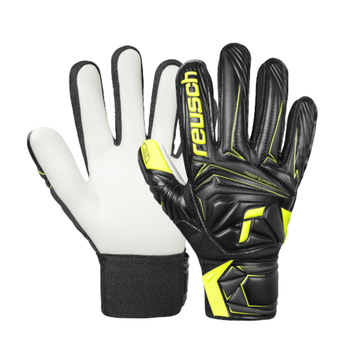 Reusch Junior Attrakt Starter Solid Finger Support Goalkeeper Gloves (Black/Yellow)