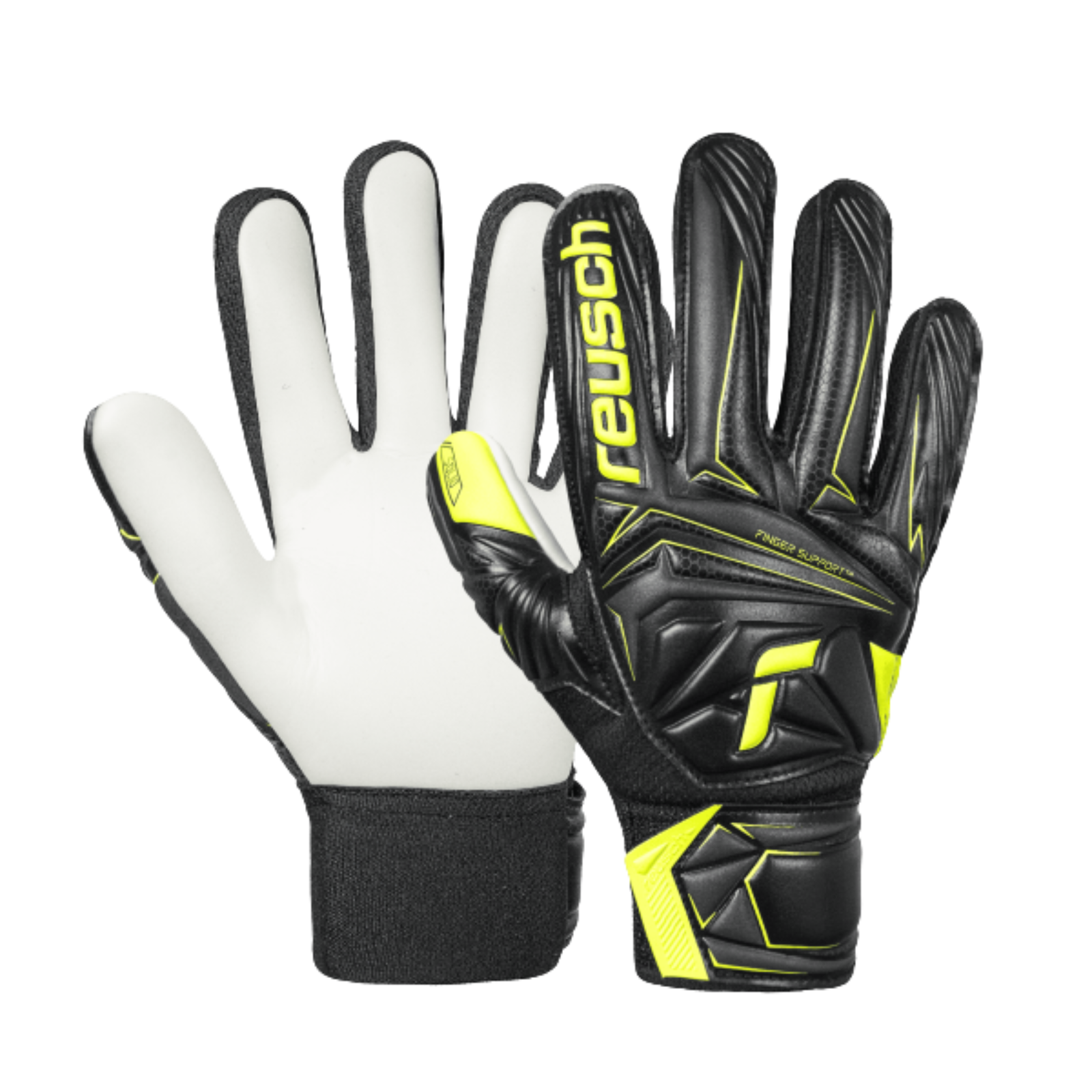 Reusch Junior Attrakt Starter Solid Finger Support Goalkeeper Gloves (Black/Yellow)