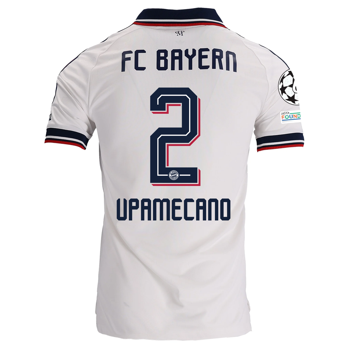 adidas Mens Bayern Munich Dayot Upamecano Away Jersey w/ Champions League Patches 26/27 (White)