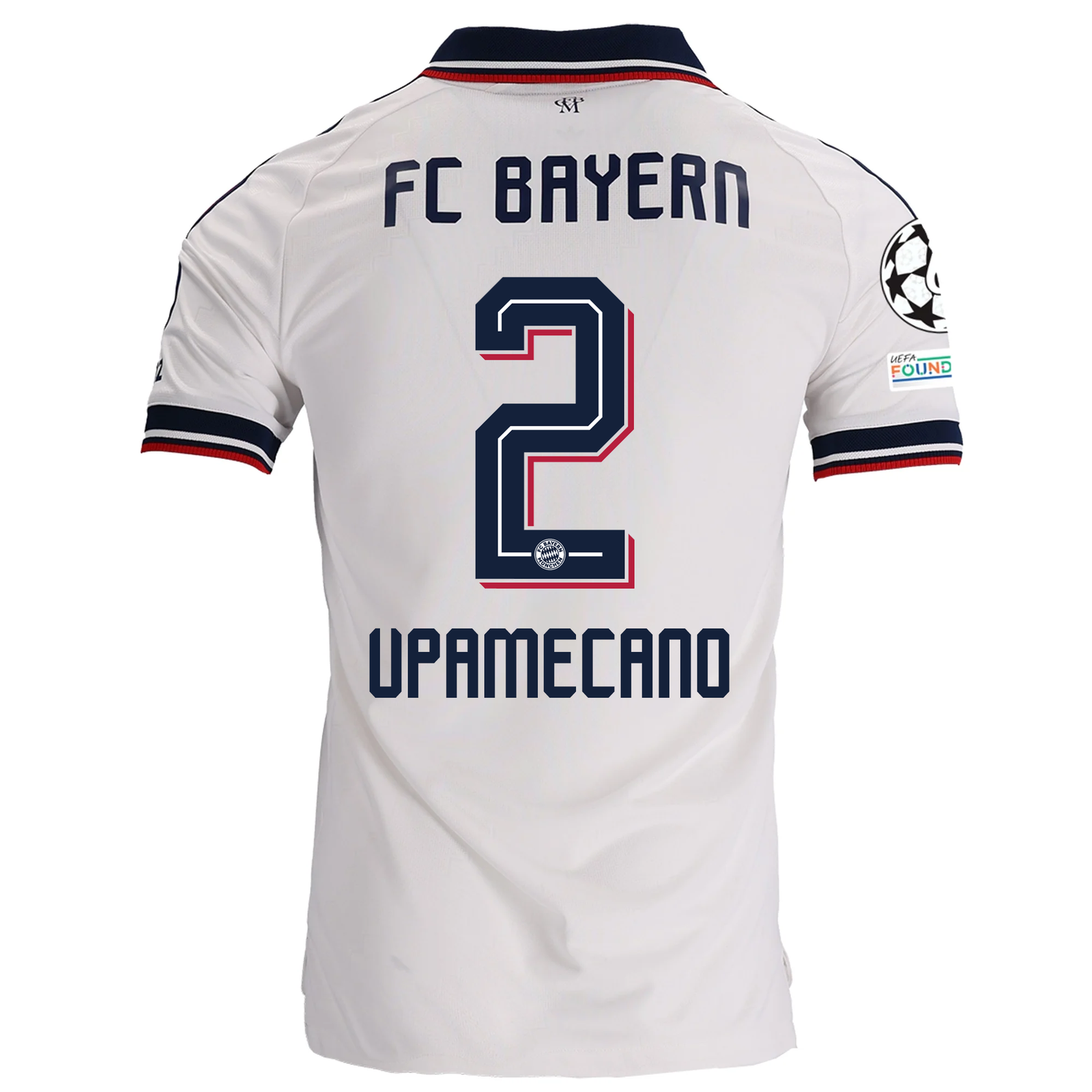 adidas Mens Bayern Munich Dayot Upamecano Away Jersey w/ Champions League Patches 26/27 (White)