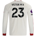 adidas Mens Liverpool Víctor Muñoz Long Sleeve Away Jersey w/ EPL + No Room For Racism Patches 26/27 (White/Red)