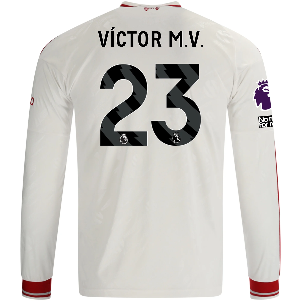 adidas Mens Liverpool Víctor Muñoz Long Sleeve Away Jersey w/ EPL + No Room For Racism Patches 26/27 (White/Red)