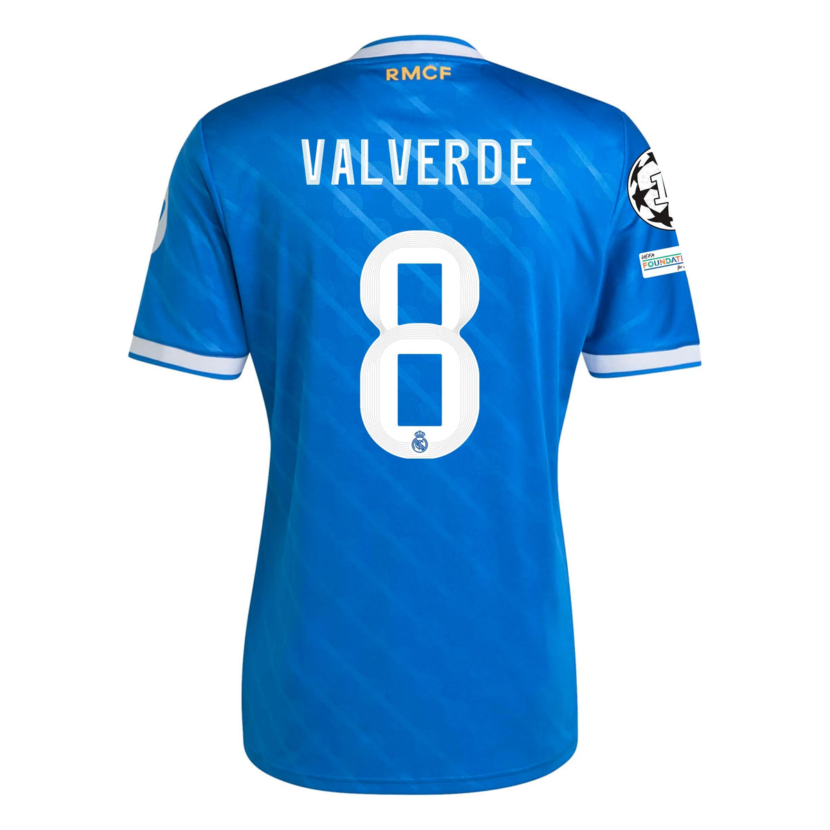 adidas Valverde Men&#39;s Real Madrid Third Jersey 25/26 w/ Champions League Patches (Blue/White)