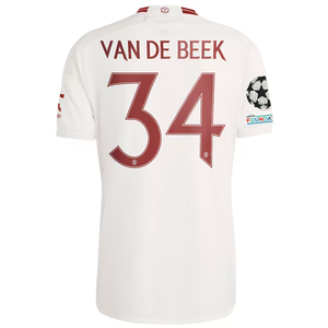 adidas Manchester United Donny van de Beek Third Jersey w/ Champions League Patches 23/24 (Cloud White/Red)