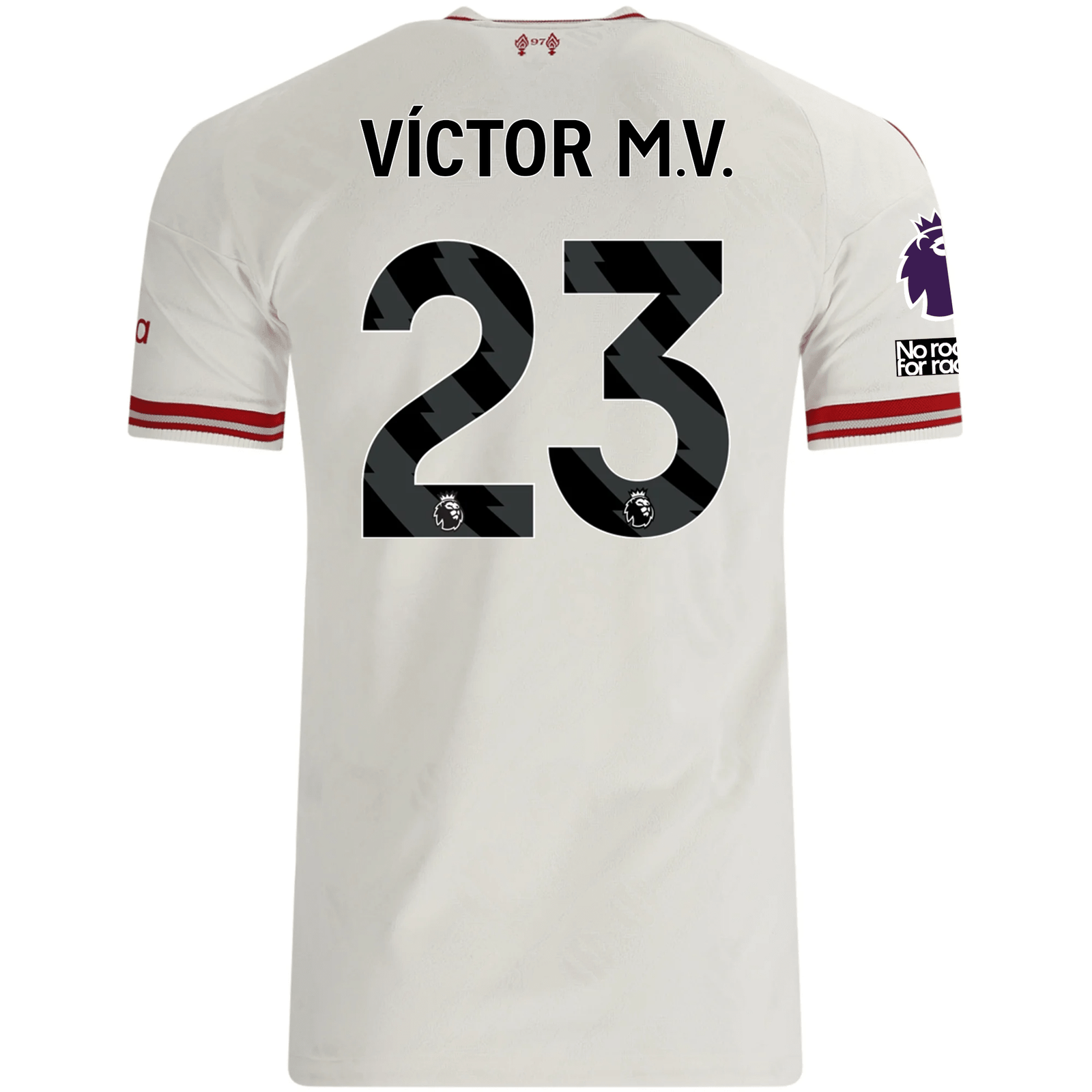 adidas Mens Liverpool Víctor Muñoz Authentic Away Jersey w/ EPL + No Room For Racsim Patches 26/27 (White)
