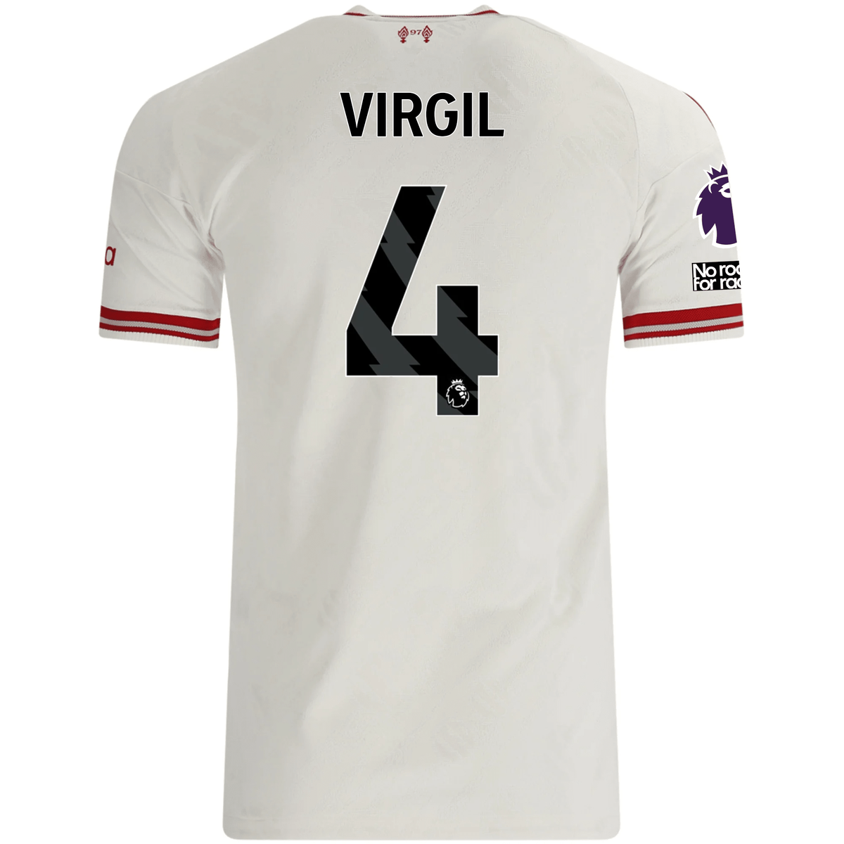 adidas Mens Liverpool Virgil van Dijk Authentic Away Jersey w/ EPL + No Room For Racsim Patches 26/27 (White)