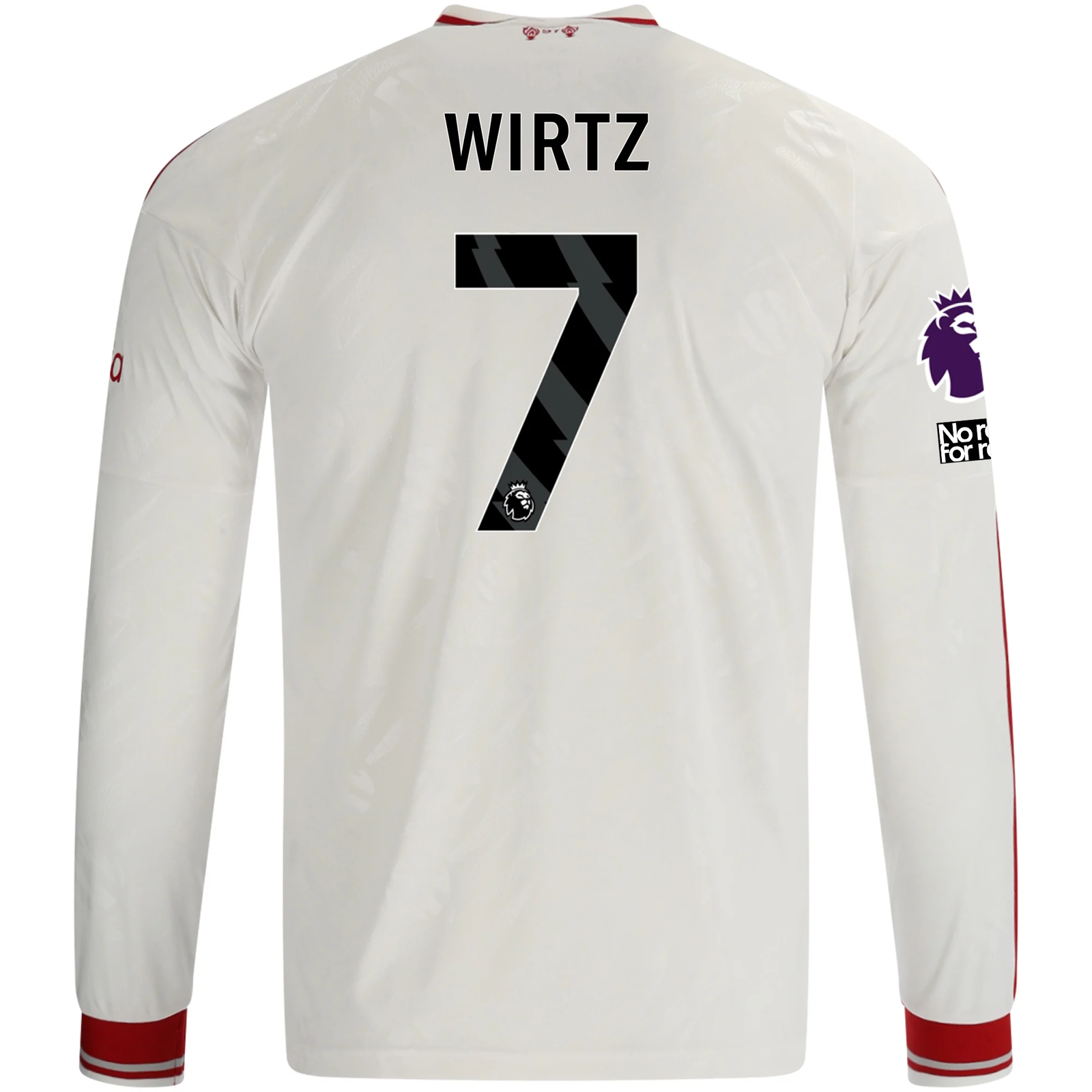 adidas Mens Liverpool Florian Wirtz Long Sleeve Away Jersey w/ EPL + No Room For Racism Patches 26/27 (White/Red)