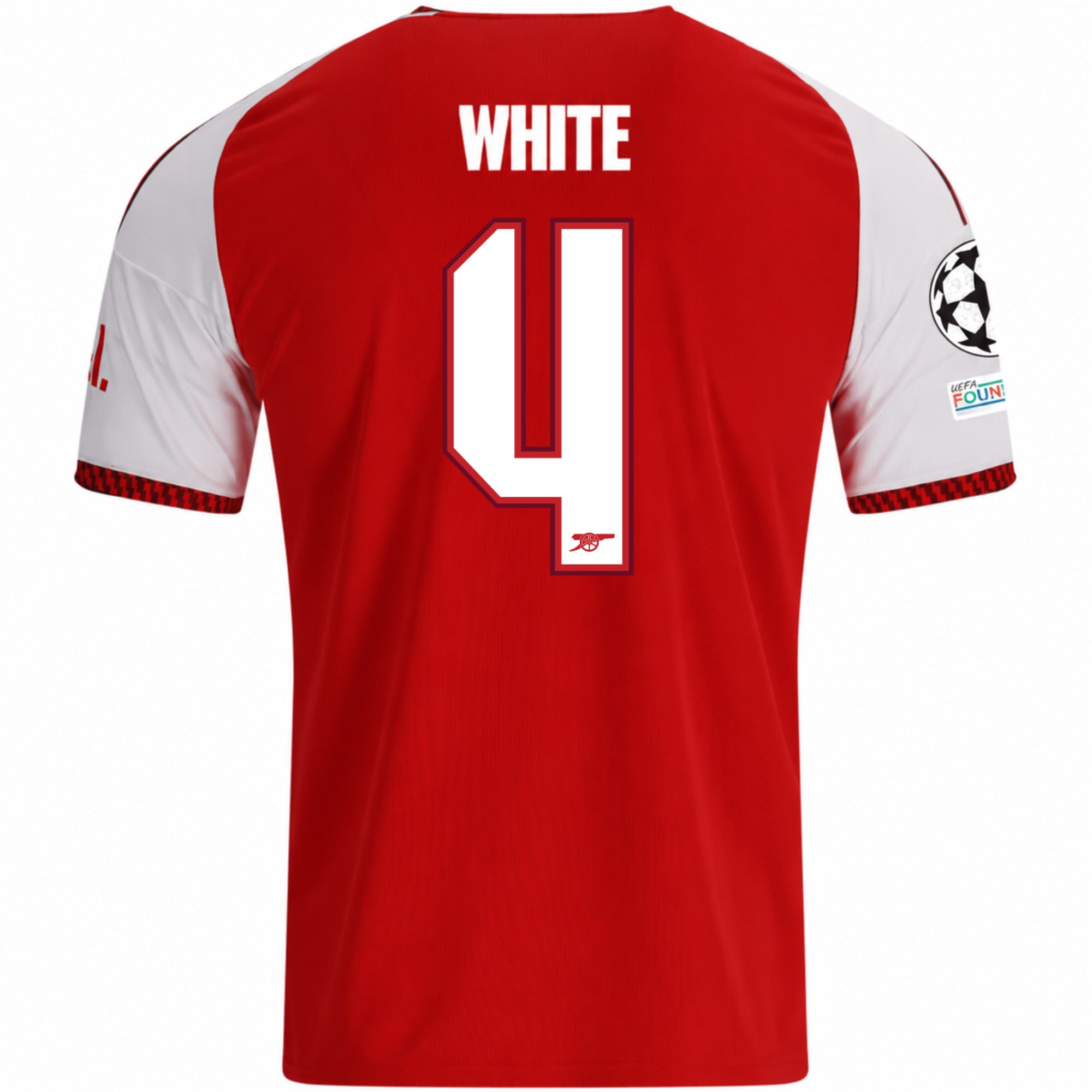 adidas Mens Arsenal Ben White Home Jersey w/ Champions League Patches 26/27 (Red)