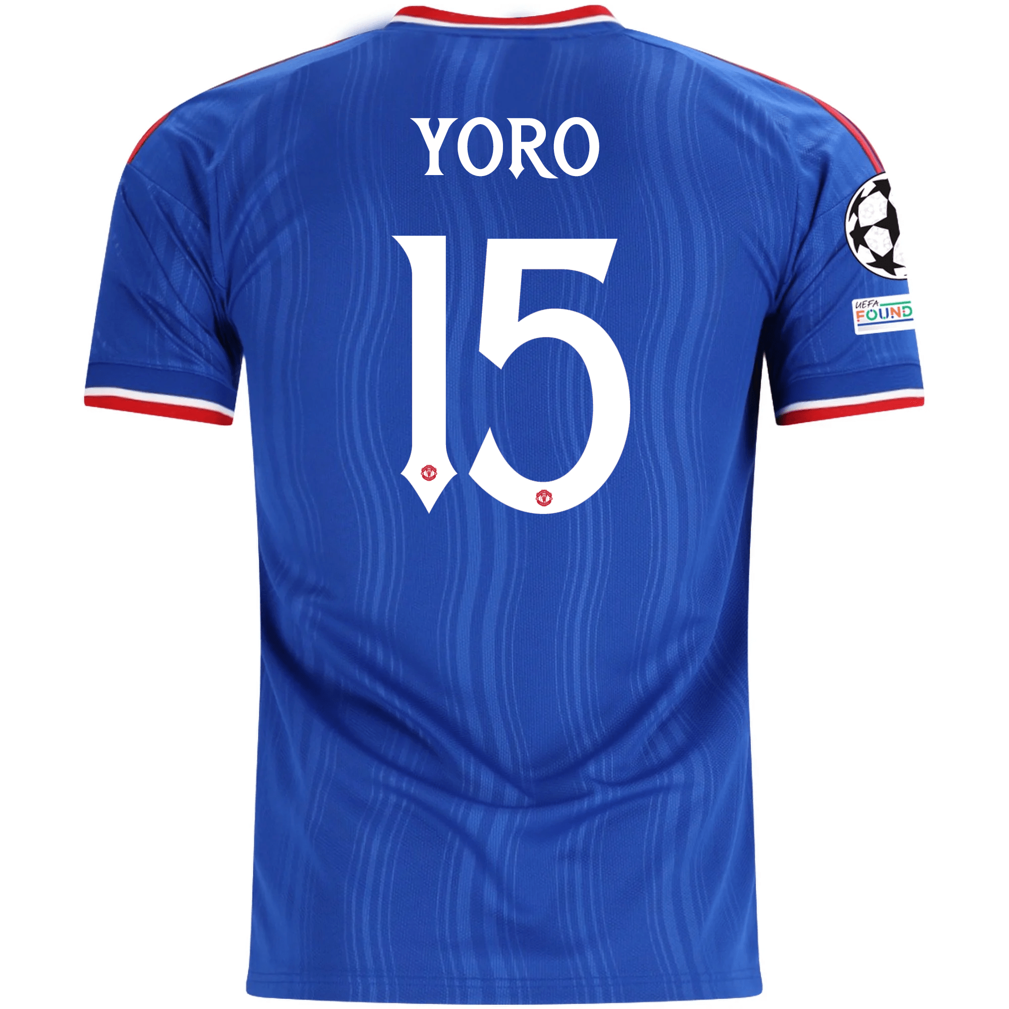 adidas Mens Manchester United Leny Yoro Away Jersey w/ Champions League Patches 26/27 (Blue)
