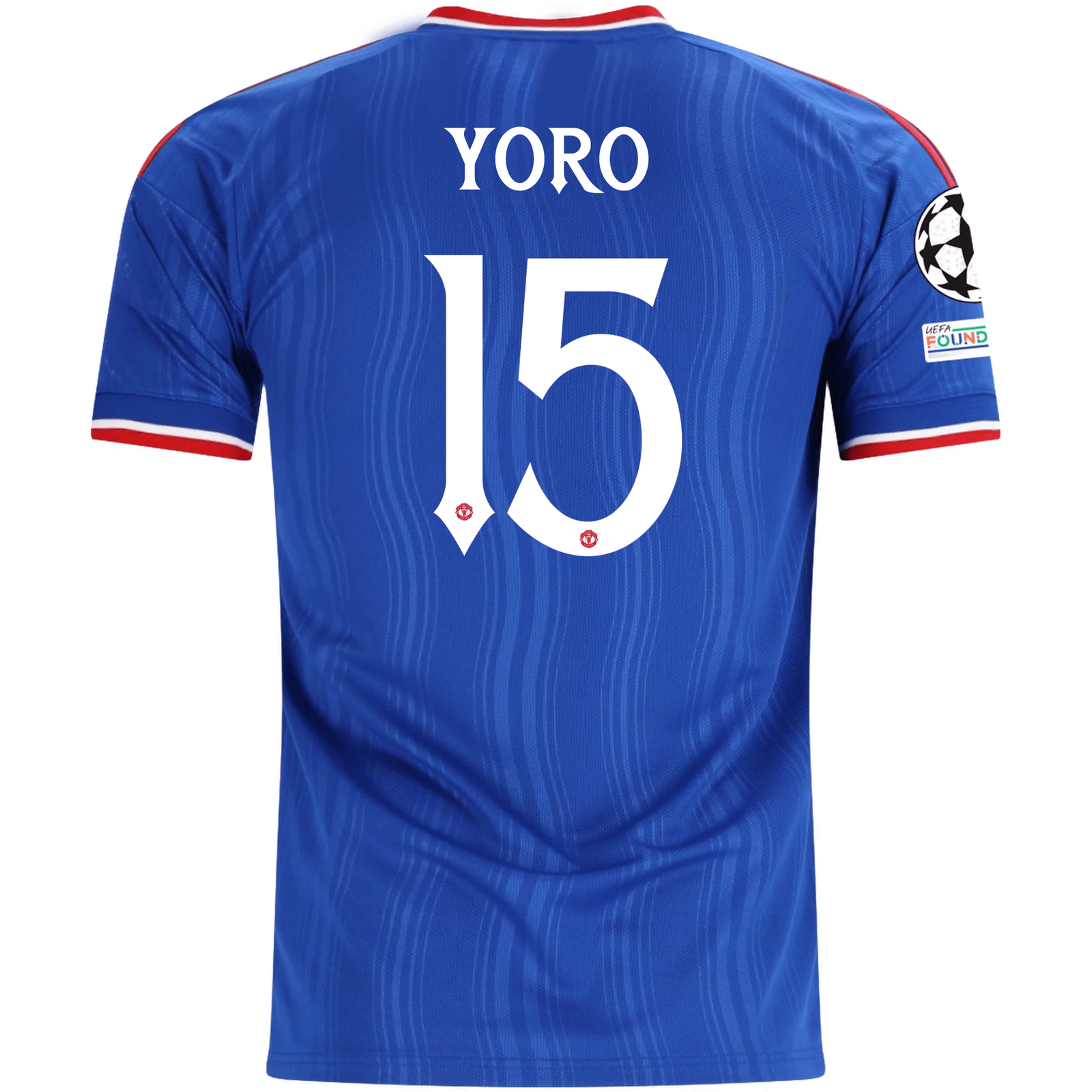 adidas Mens Manchester United Leny Yoro Away Jersey w/ Champions League Patches 26/27 (Blue)