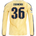 adidas Mens Arsenal Martín Zubimendi Long Sleeve Third Jersey w/ Champions League Patches 26/27 (Yellow)