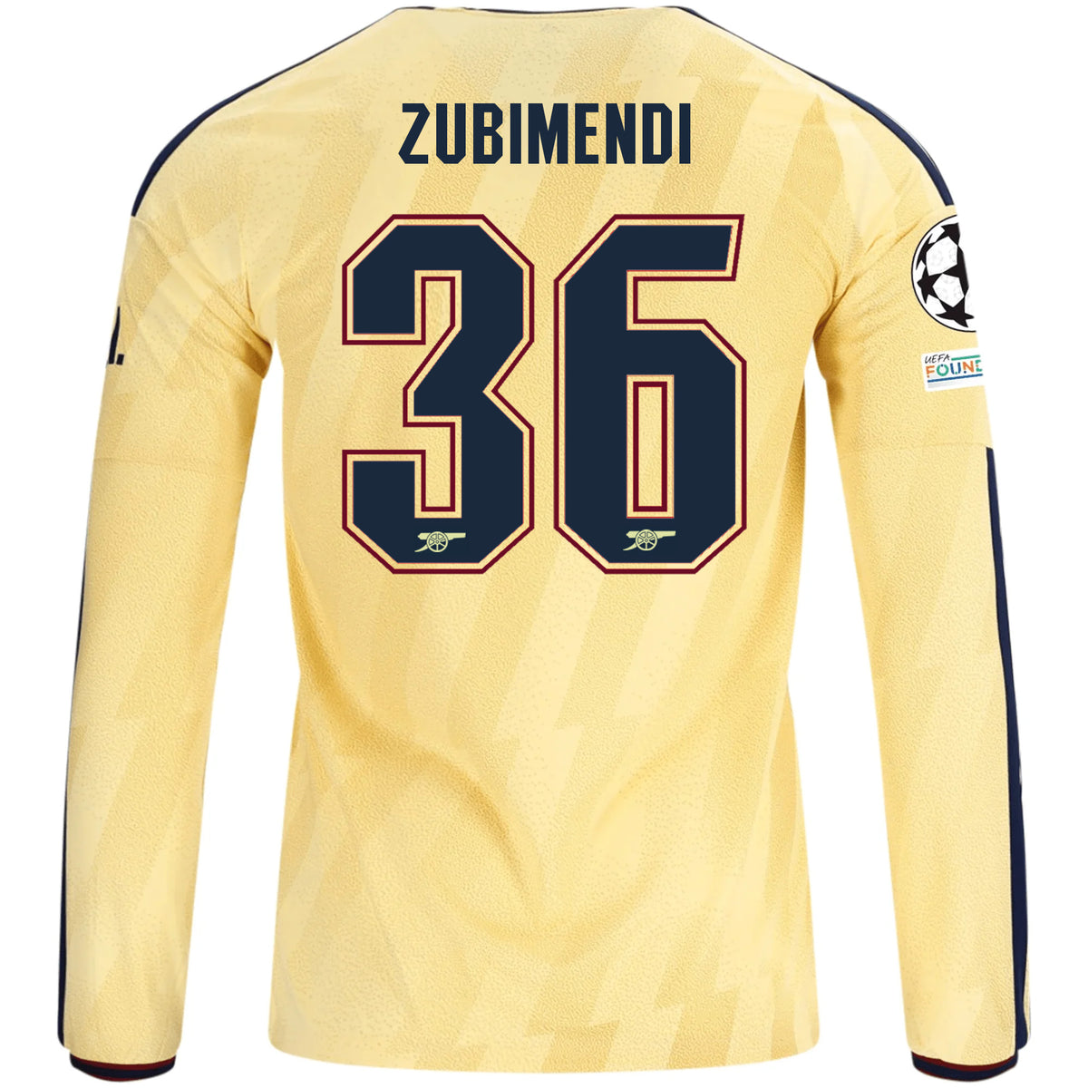 adidas Mens Arsenal Martín Zubimendi Long Sleeve Third Jersey w/ Champions League Patches 26/27 (Yellow)