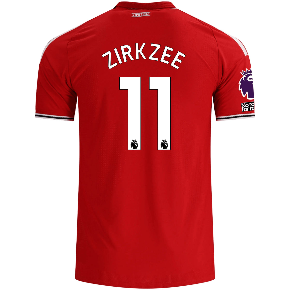 adidas Manchester United Authentic Joshua Zirkzee Home Jersey w/ EPL + No Room For Racism Patches 26/27 (Red)