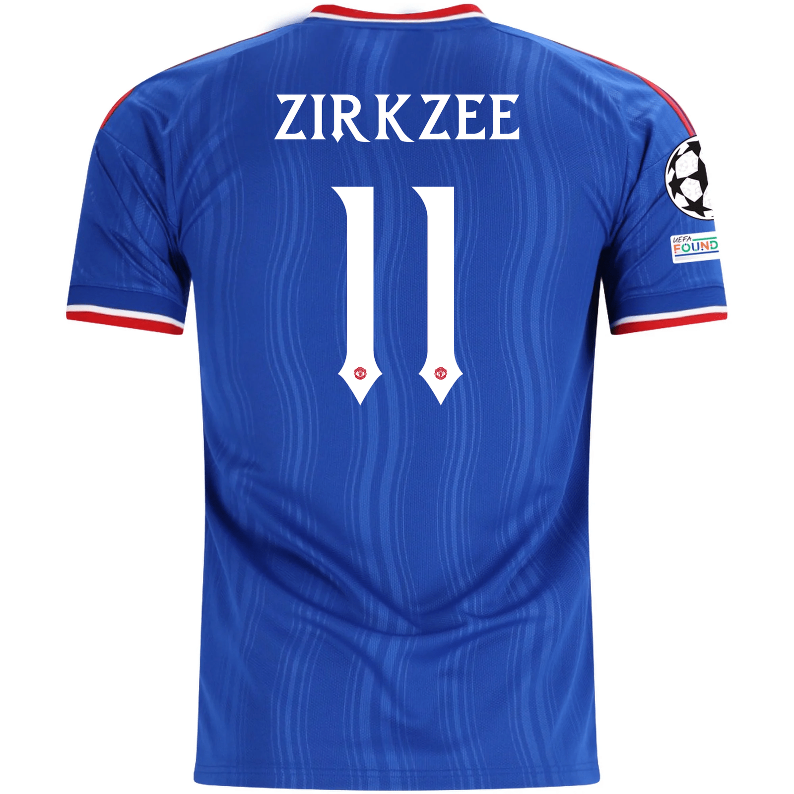 adidas Mens Manchester United Joshua Zirkzee Away Jersey w/ Champions League Patches 26/27 (Blue)