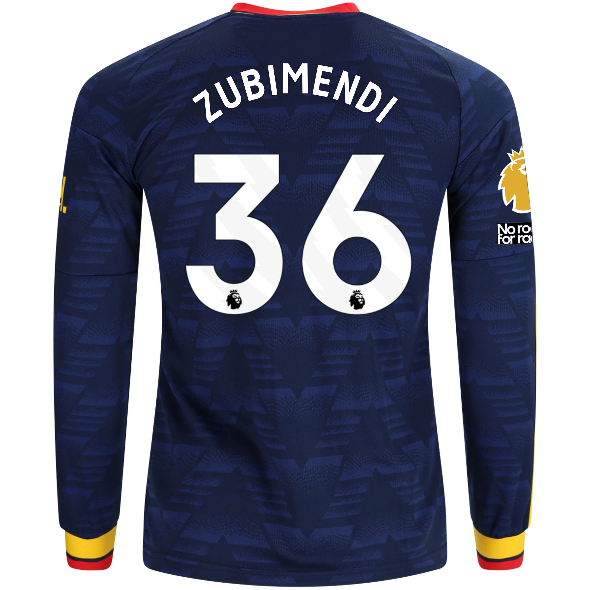 adidas Mens Arsenal Martin Zubimendi Long Sleeve Away Jersey w/ EPL + No Room For Racism Patches 26/27 (Navy/Yelllow)