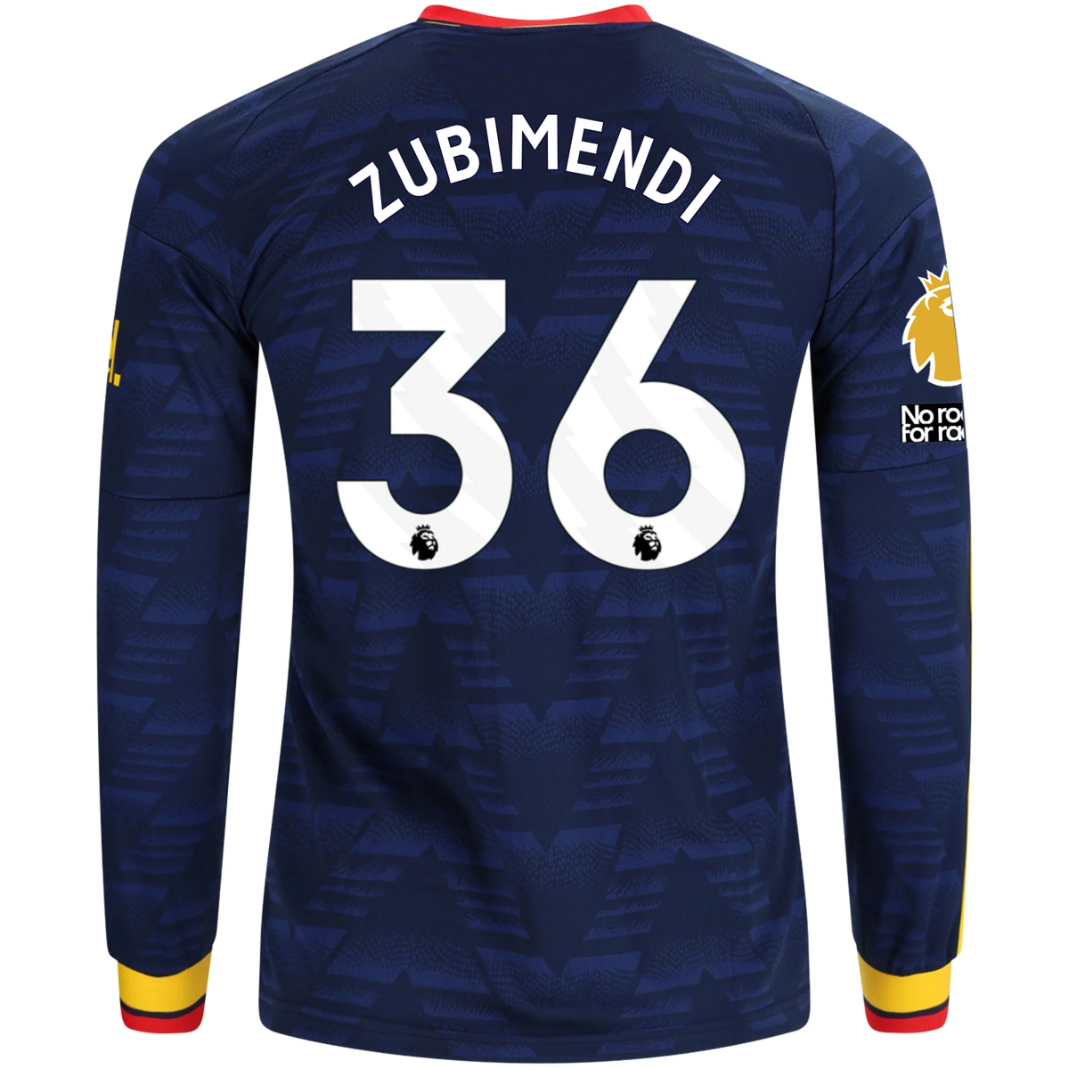 adidas Mens Arsenal Martin Zubimendi Long Sleeve Away Jersey w/ EPL + No Room For Racism Patches 26/27 (Navy/Yelllow)