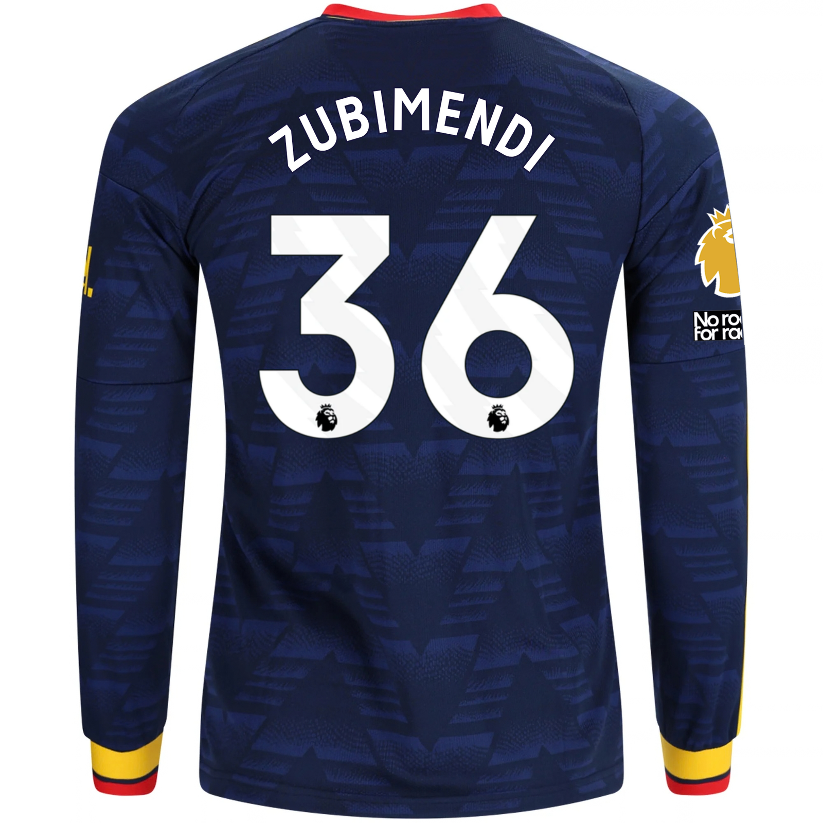 adidas Mens Arsenal Martin Zubimendi Long Sleeve Away Jersey w/ EPL + No Room For Racism Patches 26/27 (Navy/Yelllow)
