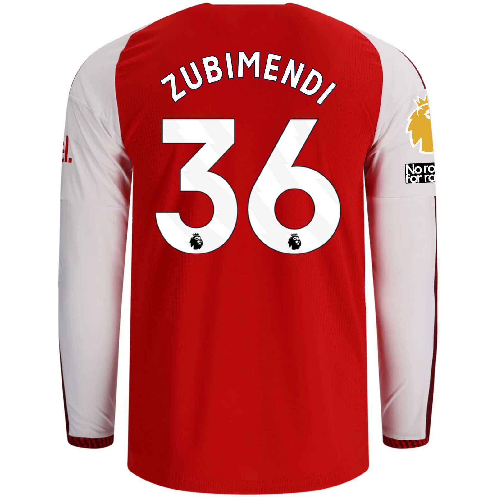 adidas Mens Arsenal Authentic Martín Zubimendi Long Sleeve Home Jersey w/ EPL + No Room for Racism Patches 26/27 (Better Scarlet)