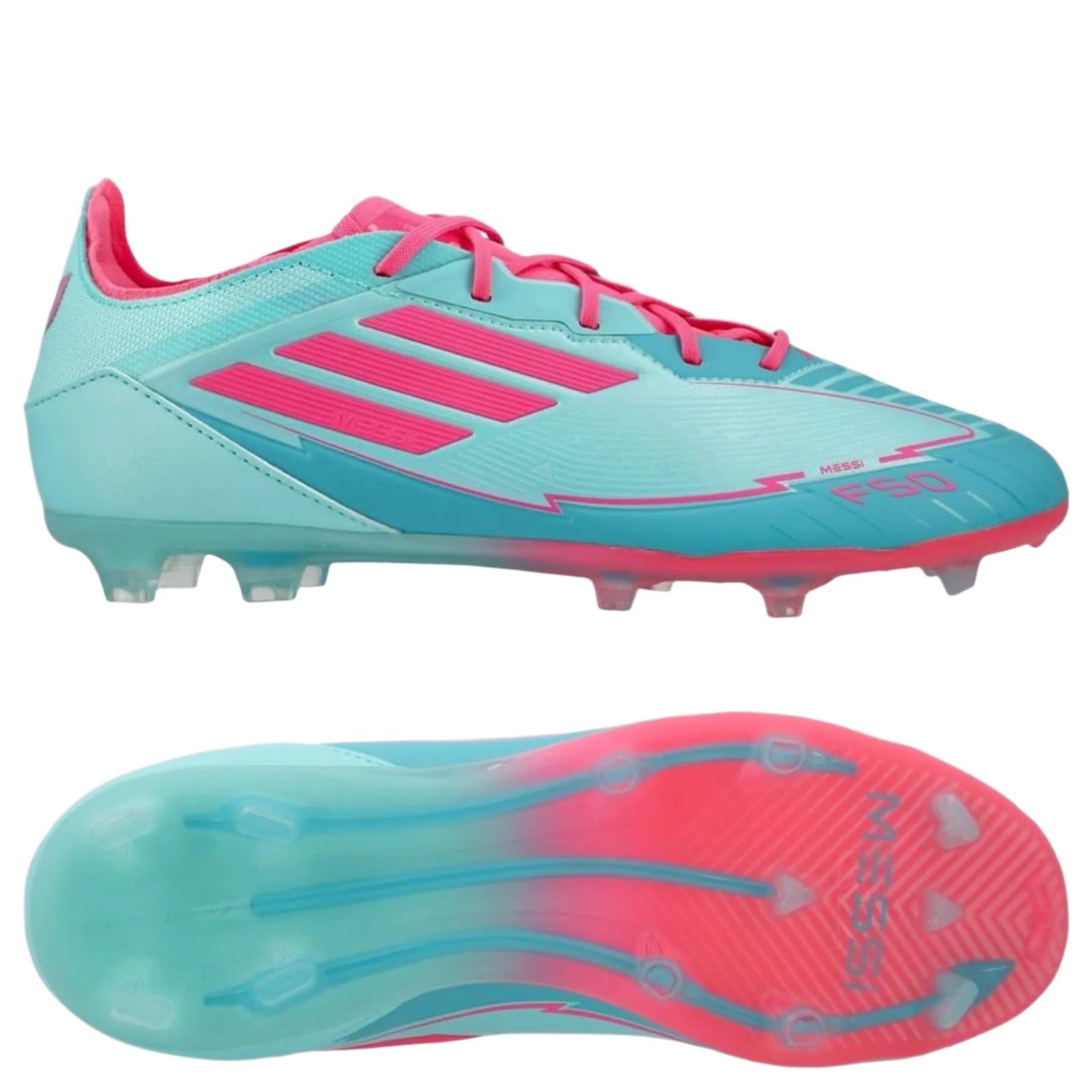adidas Youth Jr. F50 Messi Elite Firm Ground Junior Soccer Cleats (Aqua/Lucid Pink)