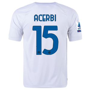Nike Inter Milan Francesco Acerbi Away Jersey w/ Series A + Copa Italia Patches 23/24 (White/Lyon Blue)