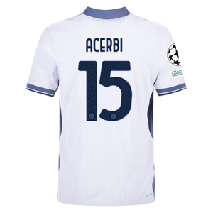 Nike Inter Milan Authentic Francesco Acerbi Away Jersey w/ Champions League + Scudetto Patch 24/25 (White/Silver)