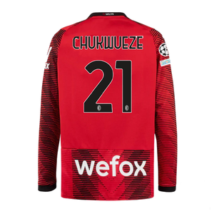 Puma AC Milan Samuel Chukwueze Long Sleeve Home Jersey w/ Champions League Patches 23/24 (Red/Puma Black)