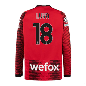 Puma AC Milan Luka Romero Long Sleeve Home Jersey w/ Champions League Patches 23/24 (Red/Puma Black)