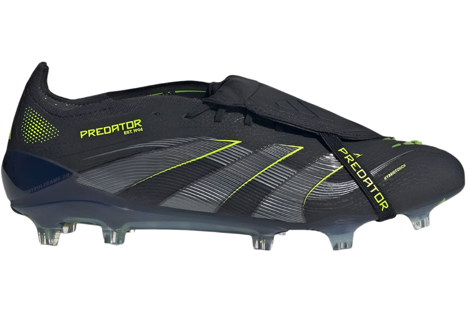 Black and green soccer cleat with 'Predator' branding on a white background