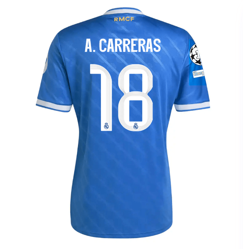 adidas A. Carreras Men's Real Madrid Third Jersey 25/26 w/ Champions League Patches (Blue/White) | SoccerWearhouse