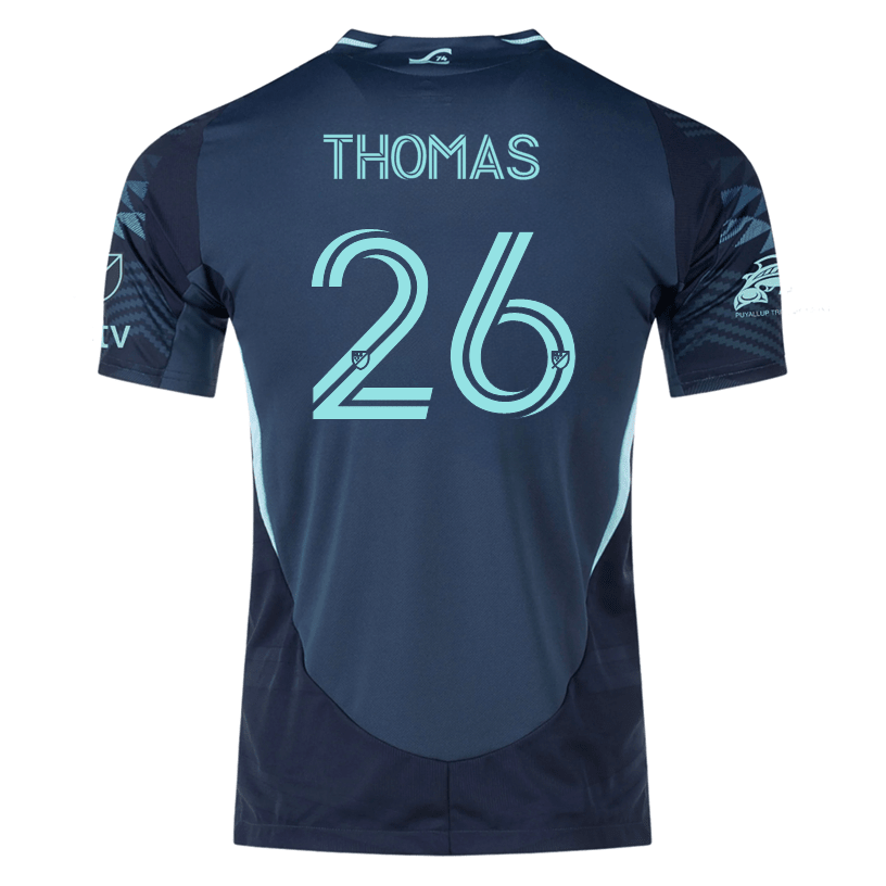 adidas A. Thomas Seattle Sounders Authentic Away Jersey 25/26 w/ MLS Patches & Sponsor (Aura Ink) | SoccerWearhouse