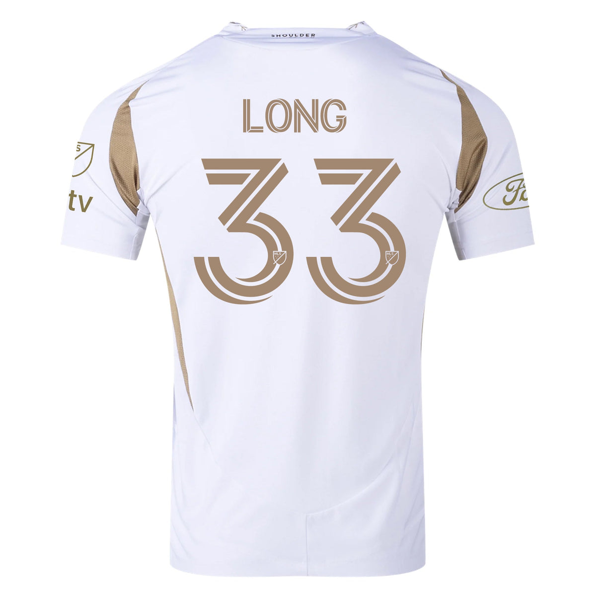 adidas Aaron Long LAFC Authentic Away Jersey w/ MLS + Apple + Ford Logo 25/26 (White/Gold) | SoccerWearhouse