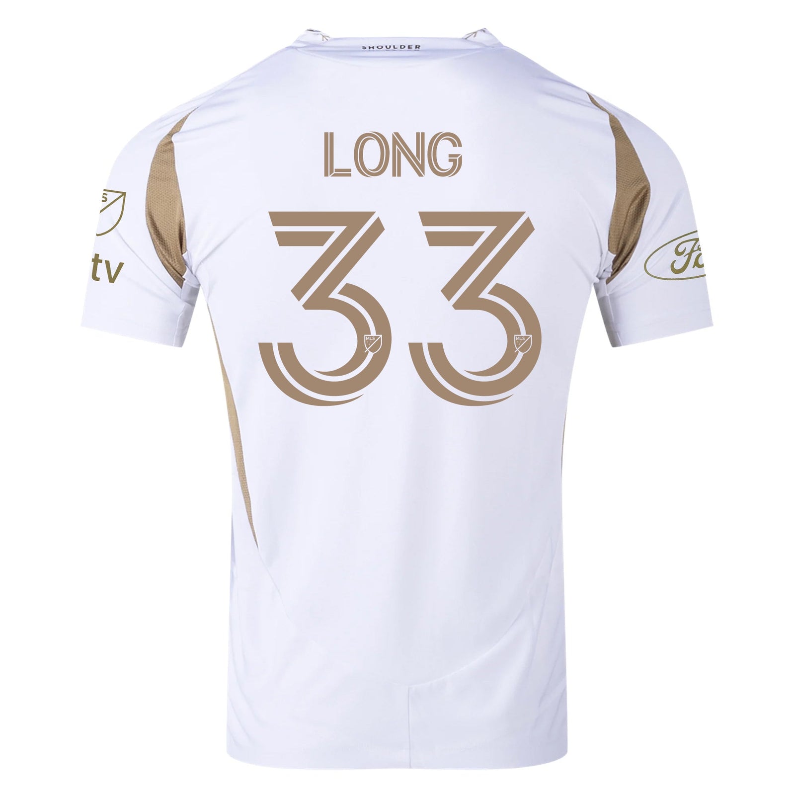 adidas Aaron Long LAFC Authentic Away Jersey w/ MLS + Apple + Ford Logo 25/26 (White/Gold) | SoccerWearhouse