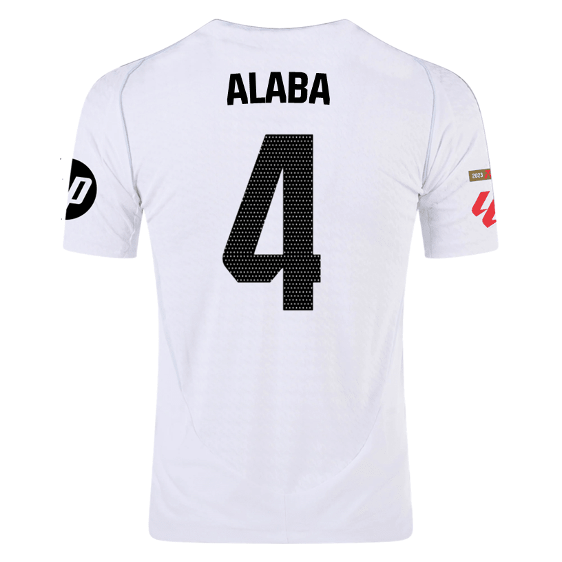 adidas Alaba Real Madrid Authentic Home Jersey w/ La Liga Patches 24/25 (White/Black) | SoccerWearhouse