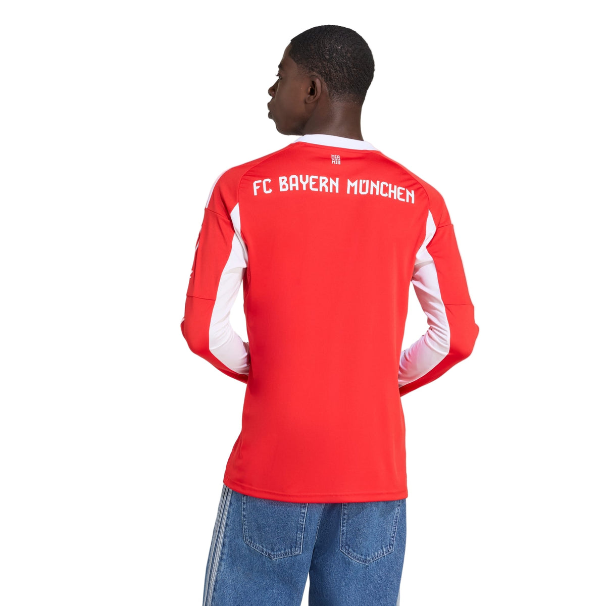 adidas Alphonso Davies Men's Bayern Munich Long Sleeve Home Jersey 25/26 w/ Bundesliga Champions Patch (Red/White) | SoccerWearhouse