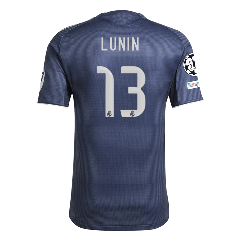 adidas Andriy Lunin Real Madrid Authentic Away Jersey 25/26 w/ Champions League Patches (Legend Ink) | SoccerWearhouse