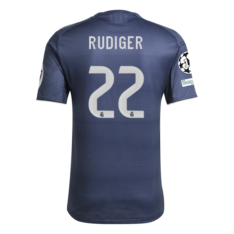 adidas Antonio Rüdiger Real Madrid Authentic Away Jersey 25/26 w/ Champions League Patches (Legend Ink) | SoccerWearhouse
